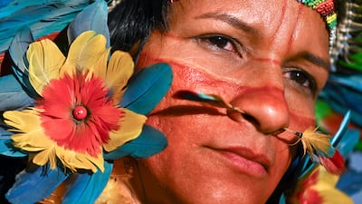 An attendee at the congress for the fourth March of Indigenous Women in Brasilia, Brazil. EPA