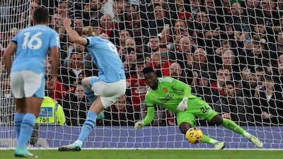 Erling Haaland of Manchester City scores from the spot. EPA