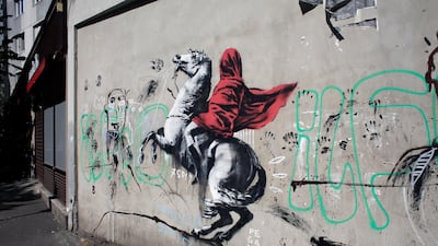 Not all the works directly reference migration. One is a play on the 1801 painting of Napoleon crossing the Alps AP