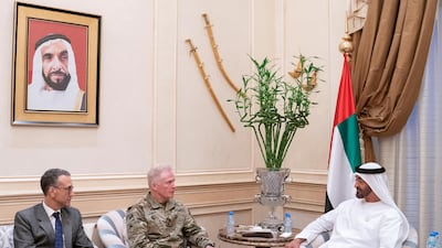 Sheikh Mohamed bin Zayed held talks with the commander of the United States Special Operations Command, lieutenant general Raymond Thomas. Mohamed Al Hammadi / Ministry of Presidential Affairs