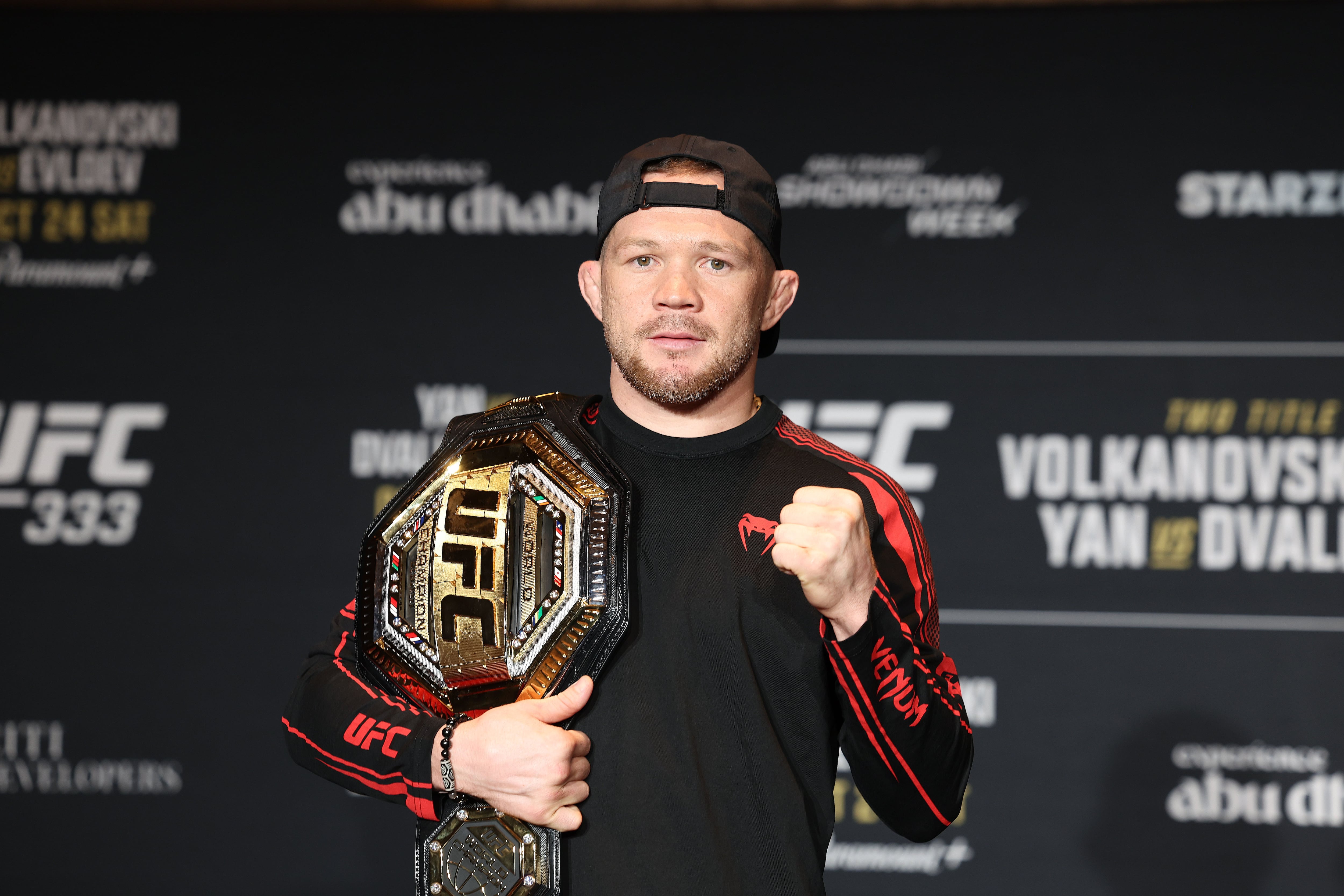 Champion Petr Yan speaks to the media ahead of his fight against Merab Dvalishvili.