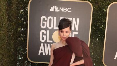 Sofia Carson, in Giambattista Valli, attends the 78th annual Golden Globe Awards in Beverly Hills, California, on February 28, 2021. Reuters
