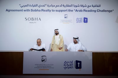 The agreement was signed in the presence of Sheikh Mohammed bin Rashid, Vice President and Ruler of Dubai, and between Mohammed Al Gergawi, Minister of Cabinet Affairs and secretary general of the Mohammed bin Rashid Al Maktoum Global Initiatives, and PNC Menon, founder and chairman of Sobha Realty. Photo: Wam