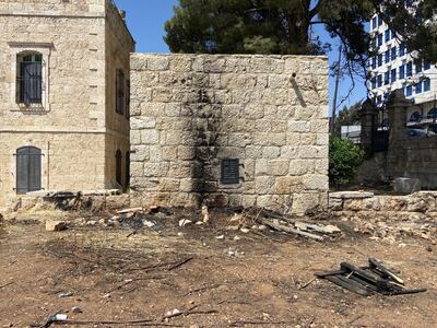 Dar Jacir's Sound Studio is now marked by fires and projectiles. Photo by Aline Khoury