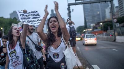 Women protest against far-right presidential candidate Jair Bolsonaro on September 29, 2018 in Sao Paulo, Brazil. GETTY IMAGES