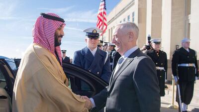 Saudi Crown Prince Mohammed bin Salman meets with US Secretary of Defence James Mattis. Courtesy: Saudi Press Agency