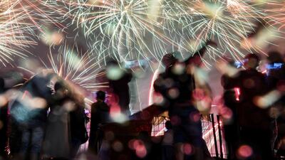 Fireworks explode over Lagoon Beach during New Year's eve celebrations at Ancol in Jakarta, Indonesia. Reuters