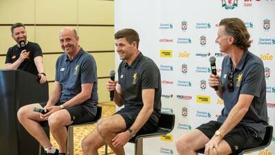 Steven Gerrard, centre, alongside Gary McAllister, left, and Steve McManaman in Dubai. Antonie Robertson / The National