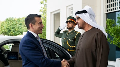 President Sheikh Mohamed receives Daniel Noboa, President of Ecuador, at Qasr Al Shati. All photos: UAE Presidential Court