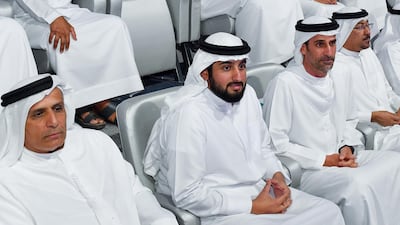 Sheikh Ahmed bin Mohammed, chairman of the Mohammed bin Rashid Al Maktoum Knowledge Foundation, centre, married Sheikha Midya bint Dalmouj Al Maktoum. Wam