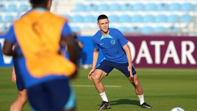 England's Phil Foden at training. PA