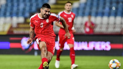 Serbia's Aleksandar Mitrovic during the Euro 2020 qualification match against Lithuania. Serbia play Scotland in a play-off for one of the last four remaining places at next summer’s European championship. AFP