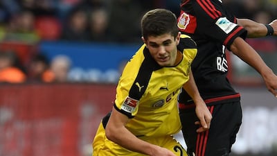 Christian Pulisic of Borussia Dortmund shown during his team's Bundesliga match against Bayer Leverkusen last weekend. Patrik Stollarz / AFP / February 21, 2016