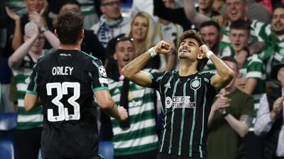 Celtic midfielder Jota celebrates after scoring a fine free-kick. EPA