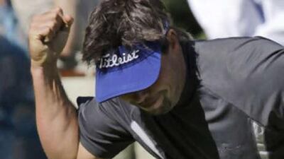 Mikael Lundberg reacts after making a birdie at the 17th hole during the last day of the Russian Open.