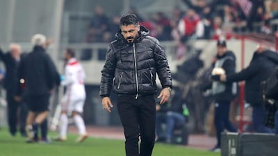 AC Milan manager Gennaro Gattuso was upset with his side's Europa League exit. AP Photo