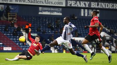 West Brom attacker Mbaye Diagne misses a chance to make it 2-1 in the second half. Getty