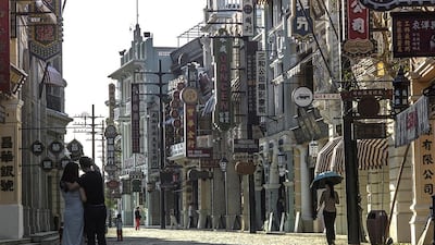 Nanyang Street at Movie Town in Mission Hills. The Movie Town theme park, which was built in cooperation with film director Feng Xiaogang, is also a working studio.
