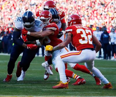 Derrick Henry is stopped short of the goal line by the Kansas City Chiefs defense. EPA