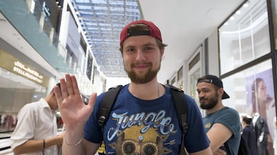 Vladislav Mikheev from Russia the first person in line to get the new iPhone XS at the Apple store in Dubai Mall. Leslie Pableo / The National