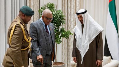 Sheikh Mohamed and Mr Lalabalavu at Al Shati Palace