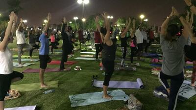 Free yoga class at Umm Suqeim Park. Courtesy Natalia Fata.
