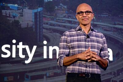 Satya Nadella, Microsoft's chief executive, expects further acceleration in digital adoption globally. AFP