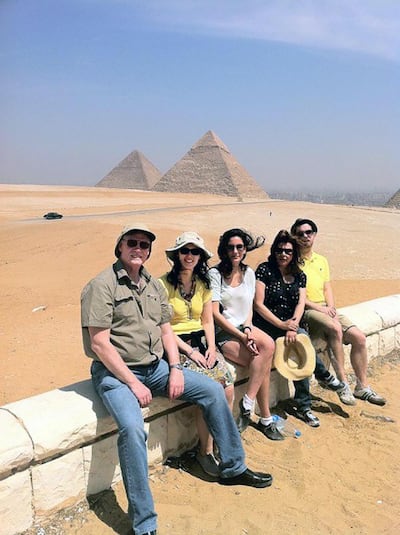 James Moran, a notable diplomat who served as the European Union's ambassador to Egypt among other countries, with his daughter Layla and her sister Stephanie, brother Thomas and mother Randa. Courtesy Layla Moran