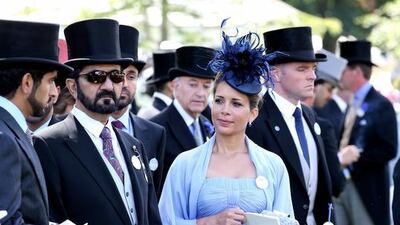 Sheikh Mohammed bin Rashid, Princess Haya bint Al Hussein and Sheikh Hamdan bin Mohammed. Chris Jackson / Getty Images for Ascot Racecourse