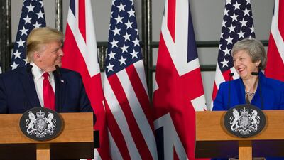 President Donald Trump and British Prime Minister Theresa May discussed a post-Brexit trade deal on his state visit to the United Kingdom. AP Photo