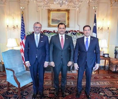 From left, Massad Boulos, White House senior adviser for Arab and African affairs, Lt Gen Saddam Haftar, deputy commander of the Libyan National Army, and US Secretary of State Marco Rubio. Photo: Massad Boulos / X