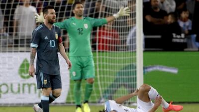 Uruguay's forward Edinson Cavani after being fouled. AFP