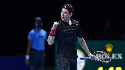Austria's Dominic Thiem reacts after winning the first set against Spain's Rafael Nadal. AFP
