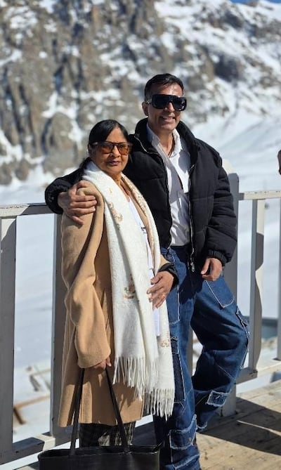 Lokesh Dharmani and his mother Rekha in Shymbulak, Kazakhstan; the duo's trip to Vietnam was cancelled due to the US-Iran conflict. Photo: Lokesh Dharmani