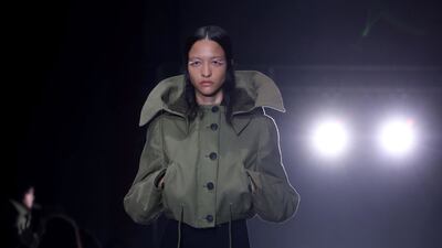 A cropped parka jacket from the Prada autumn/winter 2023 collection. EPA