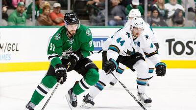 Dallas Stars’ Tyler Seguin, left, is tied for the NHL lead in points with 23 but says his team are more focused on defence. Andrew Dieb / AP Photo