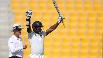 Kumar Sangakkara, right, played a vintage knock at the Zayed Cricket Stadium on Friday.