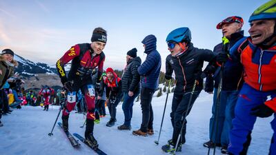 Maximilien Drion in action during the vertical race at the ISMF Ski Mountaineering World Championships in Morgins, Switzerland. EPA