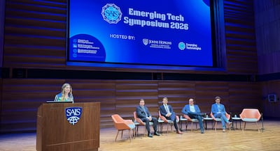 The panel at Johns Hopkins School of Advanced International Studies in Washington. Cody Combs / The National