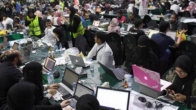A hackathon in Jeddah in 2018 that explored high-tech solutions to make the Hajj pilgrimage more efficient and safe. AFP