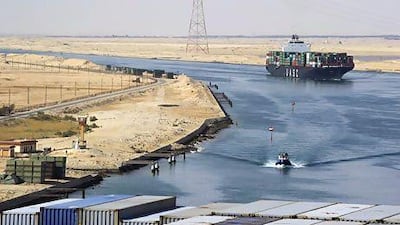 A container ship passes through the Suez Canal. A closure of the canal could add $20 to $25 to the price of a barrel of oil. Kristian Helgesen / Bloomberg News