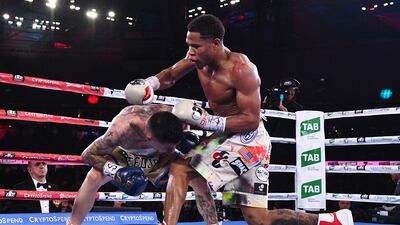 George Kambosos and Devin Haney during their undisputed lightweight title bout. EPA