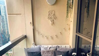 The complete balcony: using second hand or affordable finishing touches, they were able to achieve their dream balcony for less than Dh500. Photo by Samantha Hall