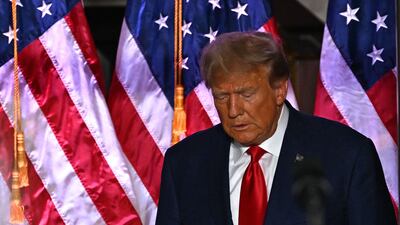 Former US president Donald Trump delivers remarks at his golf club in Bedminster, New Jersey. AFP