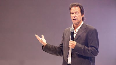 Imran Khan gives a speech at the Celebration of Entrepreneurship conference at Madinat Jumeriah conference centre. Jaime Puebla / The National