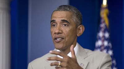 President Barack Obama speaks to the press about Iraq. Mr Obama has admitted he does not have a clear strategy to defeat ISIL. (AP Photo/Manuel Balce Ceneta)