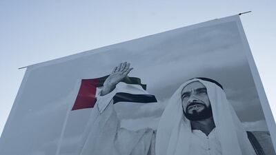 The Sheikh Zayed mural on the Corniche in Abu Dhabi. Andrew Henderson / The National