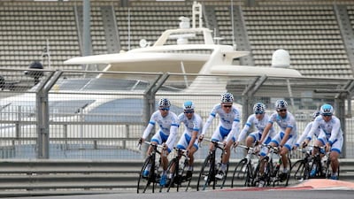 Team Novo Nordisk riders train on the Yas Marina Circuit.