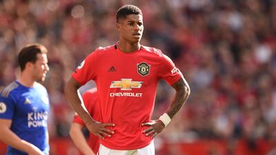 Manchester United's English striker Marcus Rashford in action against Leicester City at Old Trafford. AFP