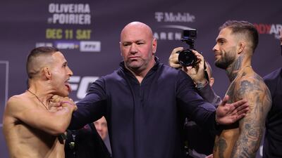 Kai Kara-France and Cody Garbrandt face off during the UFC 269 ceremonial weigh-in. Getty Images